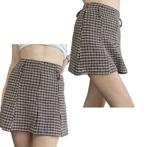 Fall Zara Brown Houndstooth Mini Skirt Dark Light Academia